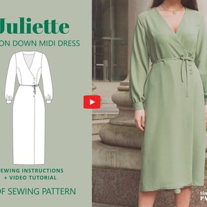 Juliette Button Wrap Midi Dress Digital Pattern // UK 4-24, US 0-20 // PDF Sewing Patterns image 1