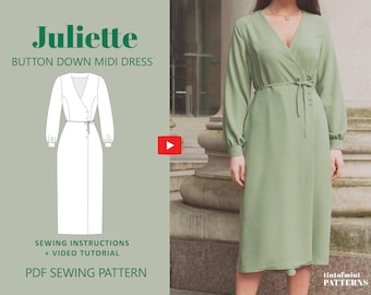 Juliette Button Wrap Midi Dress Digital Pattern // UK 4-24, US 0-20 // PDF Sewing Patterns