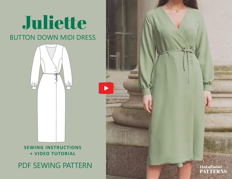 Juliette Button Wrap Midi Dress Digital Pattern // UK 4-24, US 0-20 // PDF Sewing Patterns image 1