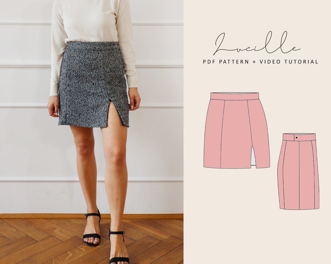 Lucille Front Split Mini Skirt Digital Pattern // UK 4-24 US - Etsy
