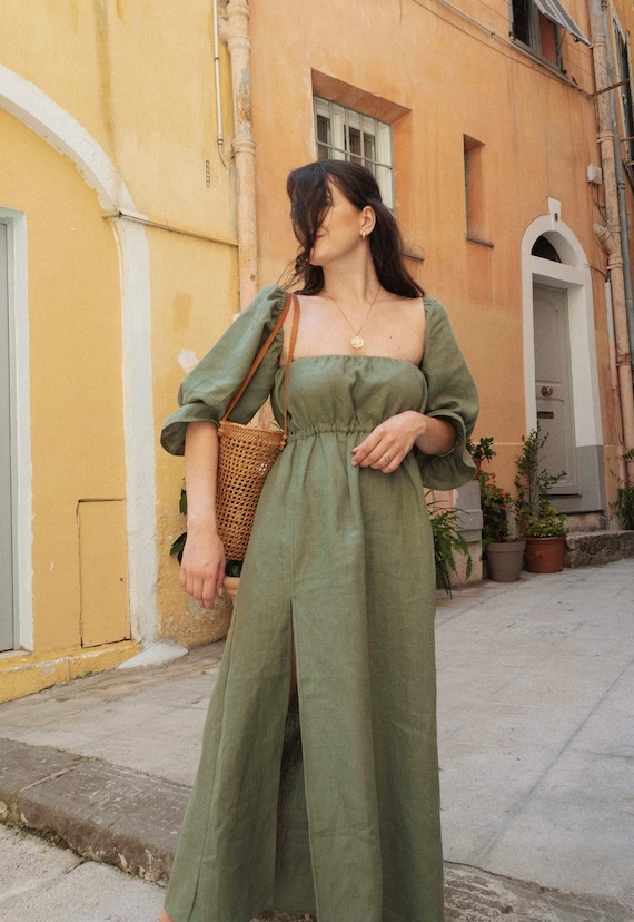 Square neck dress puff sleeve Clearance