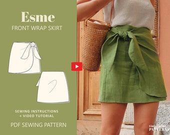 Esme Wrap Tie Front Skirt Digital Pattern // UK 4-24, US 0-20 //  PDF Sewing Patterns