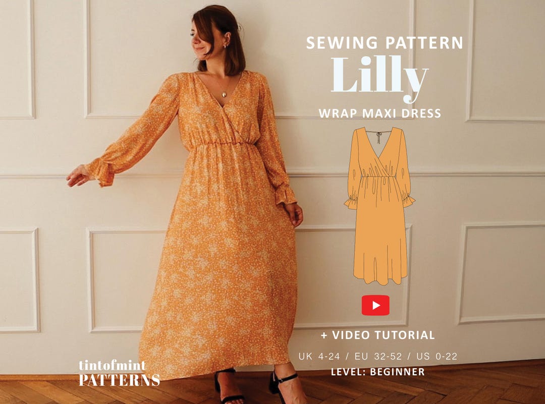 Lilly Maxi-jurk met lange mouwen digitaal patroon // UK 4-24, US