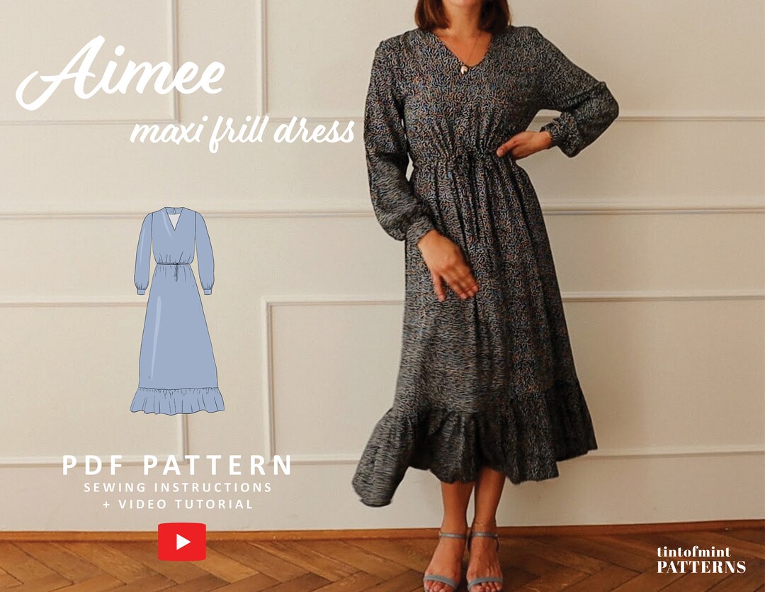 Aimee Maxi Frill Dress Digital Pattern // UK 4-24 US 0-20 // - Etsy