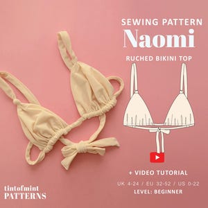 Naomi Gathered Bikini Top Swimwear Pattern // UK 4-24, US 0-20 //  PDF Sewing Patterns