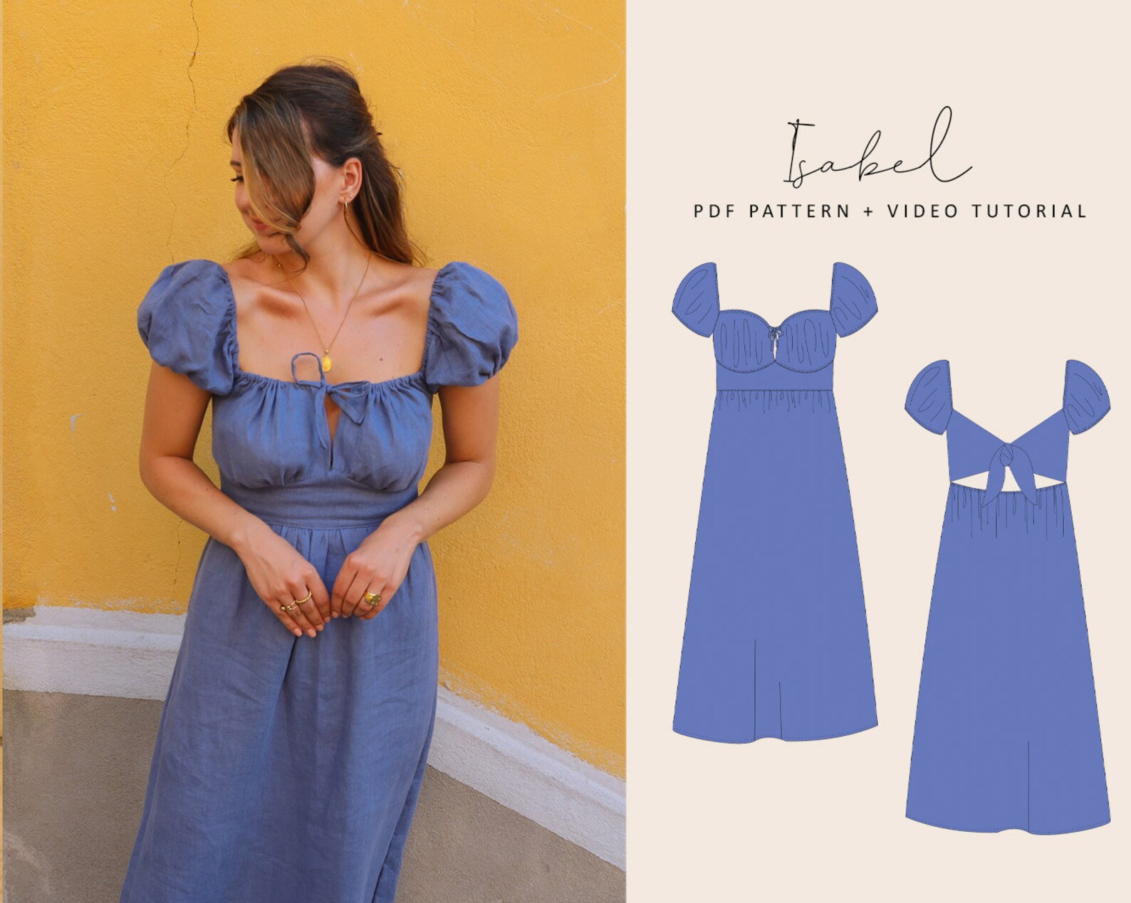 Isabel Puff Sleeves Milkmaid Dress Digital Pattern // UK 4-24 | Etsy