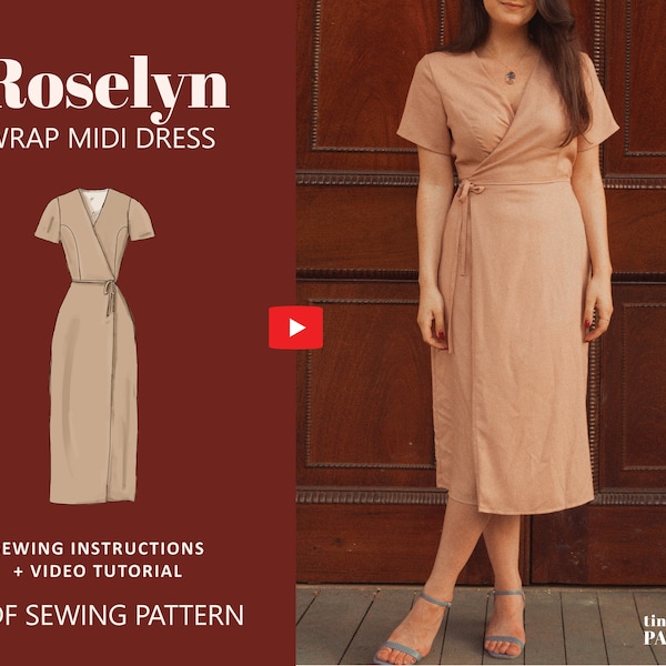 Patron numérique de robe portefeuille midi Roselyn//Royaume-Uni 4-24 ans, États-Unis 0-20 ans//PDF patrons de couture