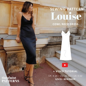 Louise Slip Cowl Neck Midi Dress Digital Pattern // UK 4-24, US 0-20 //  PDF Sewing Patterns