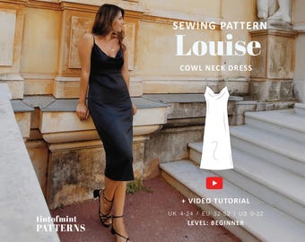 Louise Slip Dress Sewing Pattern: Cowl Neck Midi (PDF Pattern)