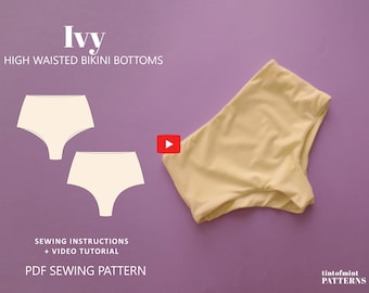 Patron de bas de bikini taille haute coupe brésilienne Ivy // 4-24 UK, 0-20 US // Patrons de couture PDF