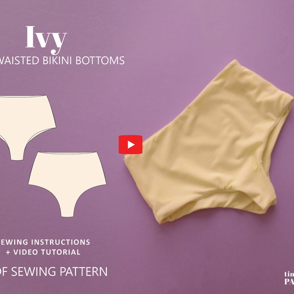 Ivy High Waist Brazilian Cut Bikini Bottoms Swimwear Pattern // UK 4-24, US 0-20 //  PDF Sewing Patterns