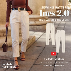 Ines High Waisted Trousers Digital Pattern // UK 4-24, US 0-20 //  PDF Sewing Patterns