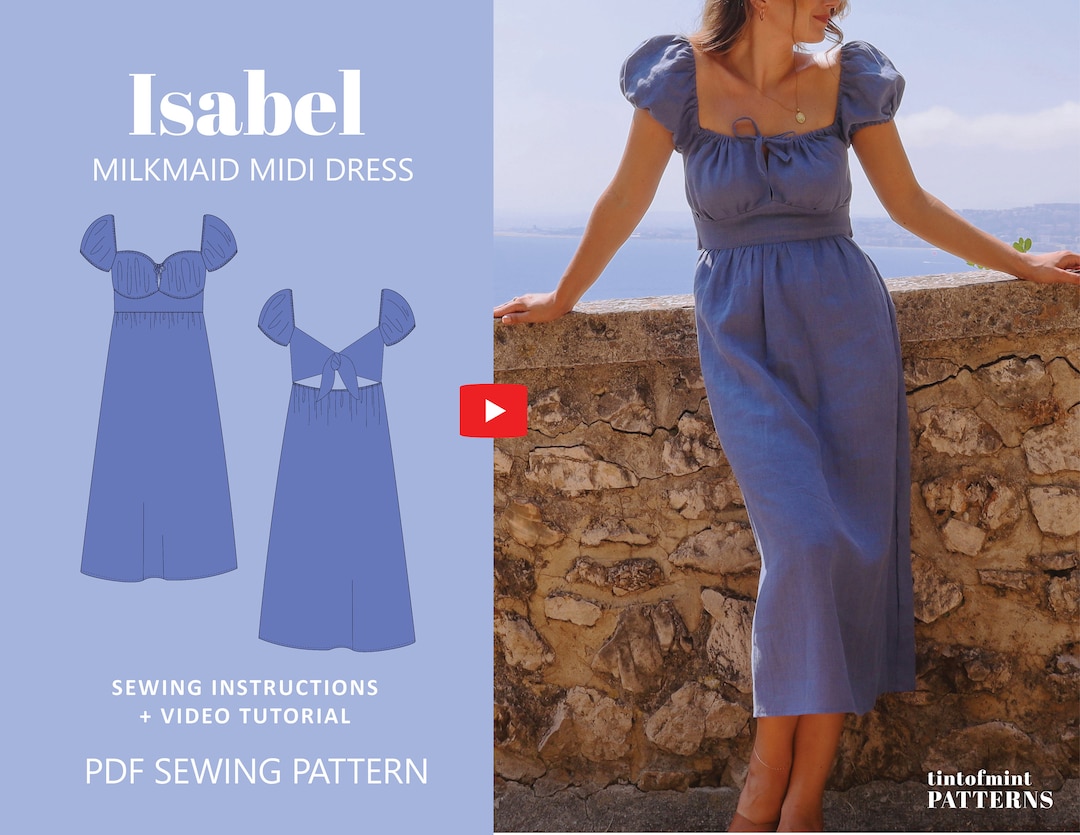 Isabel Puff Sleeves Milkmaid Dress Digital Pattern // UK 4-24, US 0-20 ...