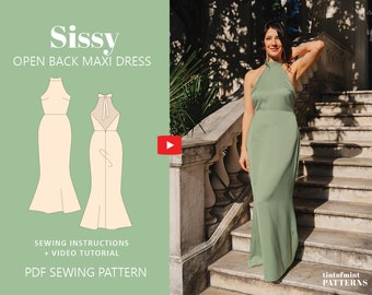 Sissy Halter Neck Dress PDF Sewing Pattern Instant Download  US 0-20/ UK 4-24 - Beginner friendly -