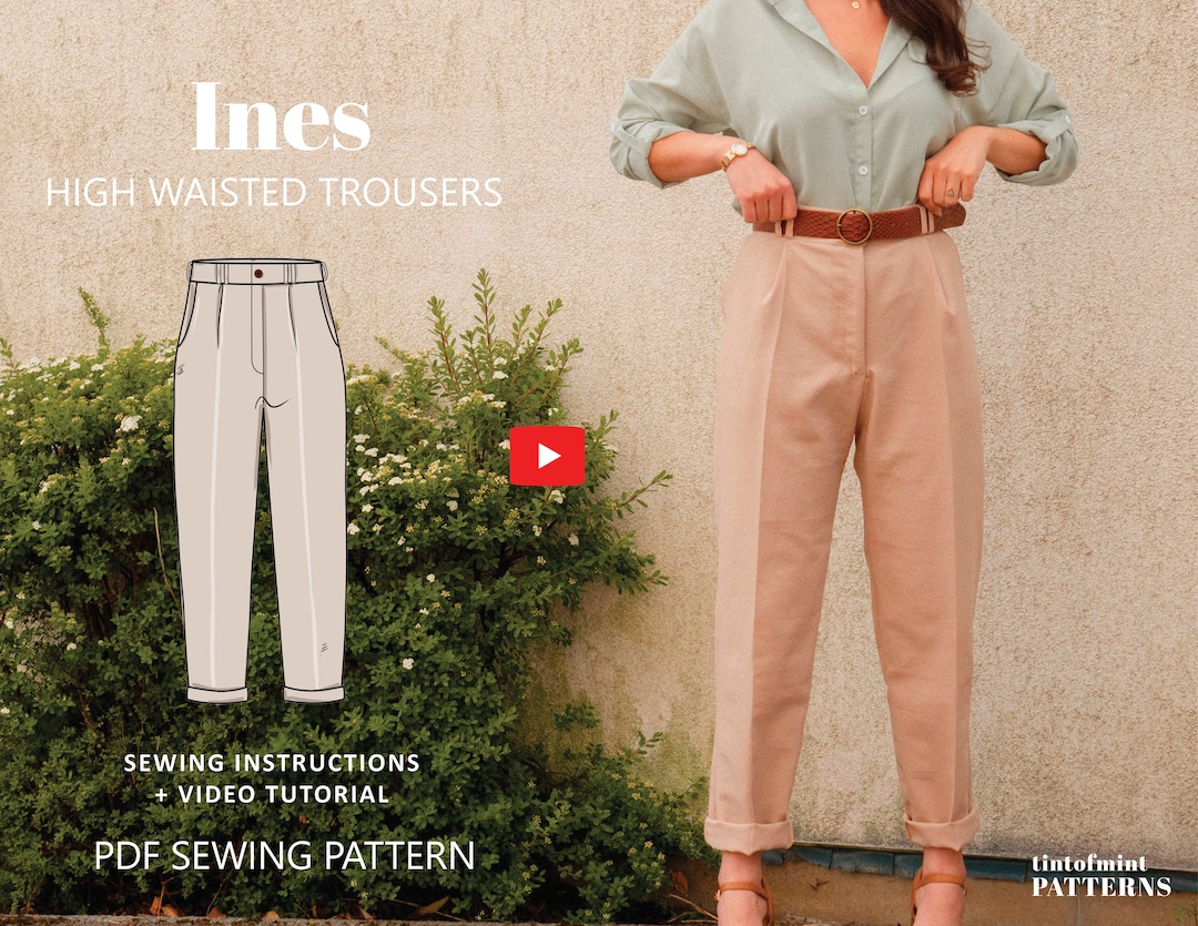 Inès High Waisted Trousers Digital Pattern // UK 4-24, US 0-20 // PDF  Sewing Patterns 