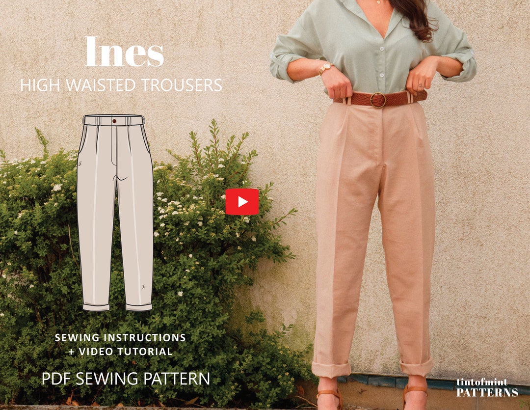 Inès High Waisted Trousers Digital Pattern // UK 4-24, US 0-20 // PDF  Sewing Patterns 