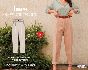 Inès High Waisted Trousers Digital Pattern // UK 4-24, US 0-20 //  PDF Sewing Patterns