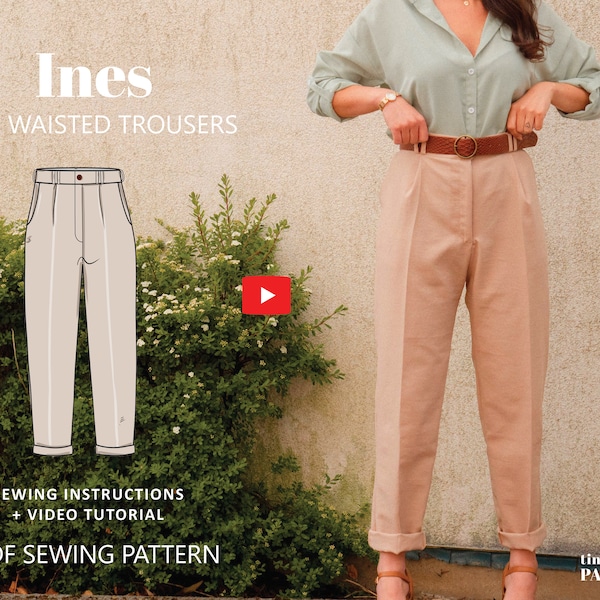 Inès High Waisted Trousers Digital Pattern // UK 4-24, US 0-20 //  PDF Sewing Patterns