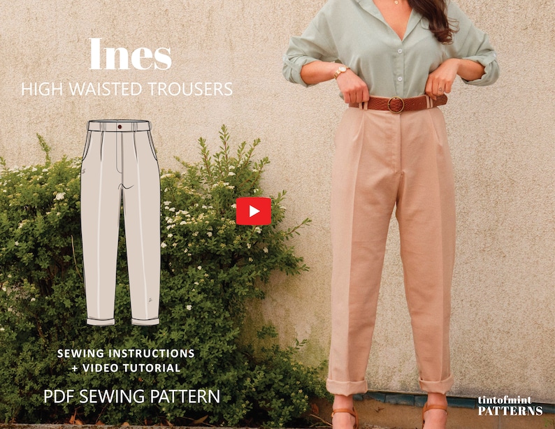 Inès High Waisted Trousers Digital Pattern // UK 4-24, US 0-20 // PDF Sewing Patterns image 1