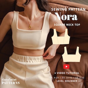 Nora Square Neck Lounge Crop Top Digital Pattern // UK 4-24, US 0-20 //  PDF Sewing Patterns