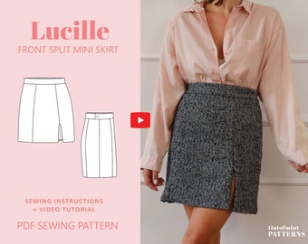 Lucille Front Split Mini Skirt Digital Pattern // UK 4-24, US 0-20 //  PDF Sewing Patterns