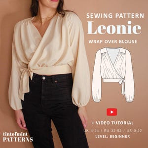 Leonie Balloon Sleeve Wrap Blouse Digital Pattern // UK 4-24, US 0-20 //  PDF Sewing Patterns
