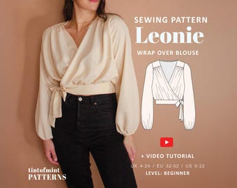 Leonie Balloon Sleeve Wrap Blouse Digital Pattern // UK 4-24, US 0-20 //  PDF Sewing Patterns