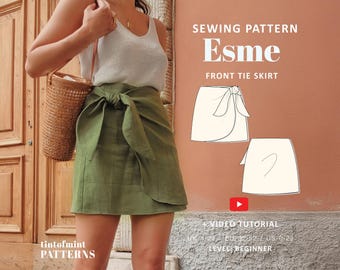 Gonna con nodo frontale Esme Wrap modello digitale // UK 4-24, US 0-20 // Modelli di cucito PDF
