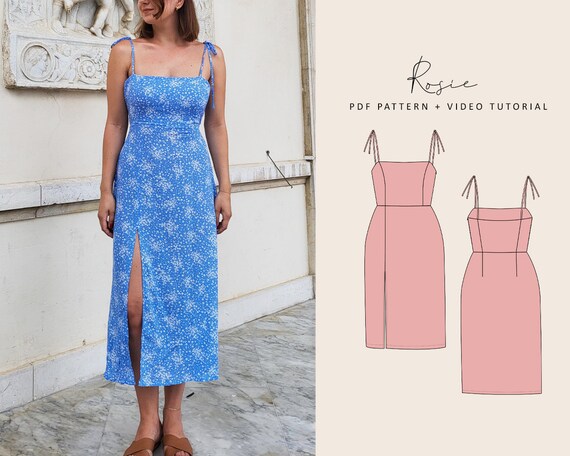 Rosie Cami Front Split Dress Digital Pattern // UK 4-24 US - Etsy