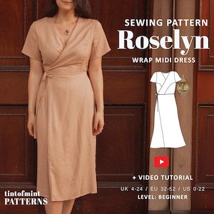 Patrón digital del vestido cruzado midi Roselyn // Tallas 4-24 (Reino Unido), 0-20 (EE. UU.) // Patrones de costura en PDF