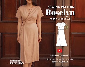 Roselyn Wrap Midi Dress Digital Pattern // UK 4-24, US 0-20 //  PDF Sewing Patterns