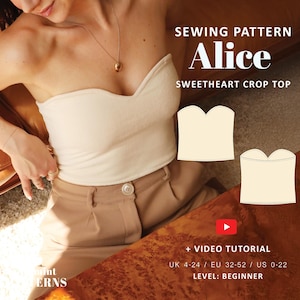 Alice Sweetheart Bandeau Crop Top Digital Pattern // UK 4-24, US 0-20 //  PDF Sewing Patterns