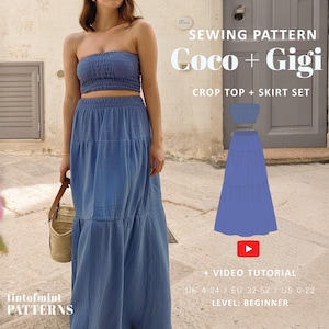 Coco Shirred Crop Top + Gigi Maxi Skirt // UK 4-24, US 0-20 // Instant download PDF Sewing Patterns // Instructions + Video Tutorial