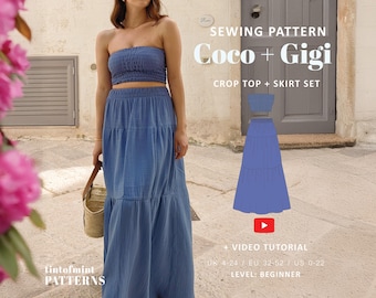 Shirred Crop Top + Maxi Skirt Sewing Pattern (PDF Download)