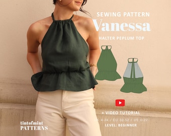 Vanessa Halter Peplum Top Digital Pattern // UK 4-24, US 0-20 //  PDF Sewing Patterns