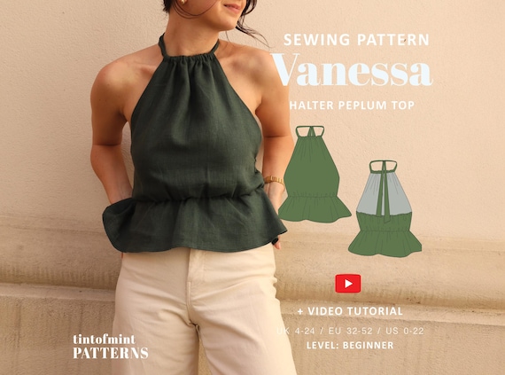 Vanessa Halter Peplum Top Digital Pattern // UK 4-24, US 0-20 //  PDF Sewing Patterns