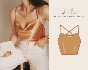 Amélie Cowl Neck Cami Cross Back Top Digital Pattern // UK 6-16, US 2-12 //  PDF Sewing Patterns
