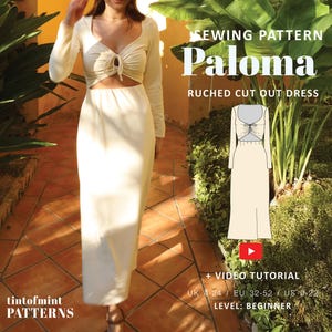 Paloma Ruched Detail Cut Out Dress Digital Pattern // UK 4-24, US 0-20 //  PDF Sewing Patterns