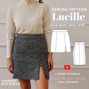 Lucille Front Split Mini Skirt Digital Pattern // UK 4-24, US 0-20 //  PDF Sewing Patterns