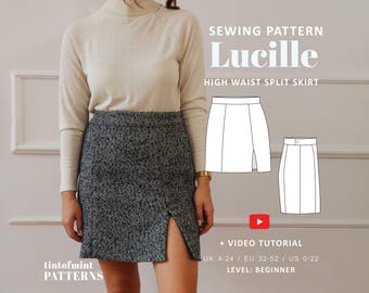 Lucille Front Split Mini Skirt Modello digitale // UK 4-24, US 0-20 // Modelli di cucito PDF