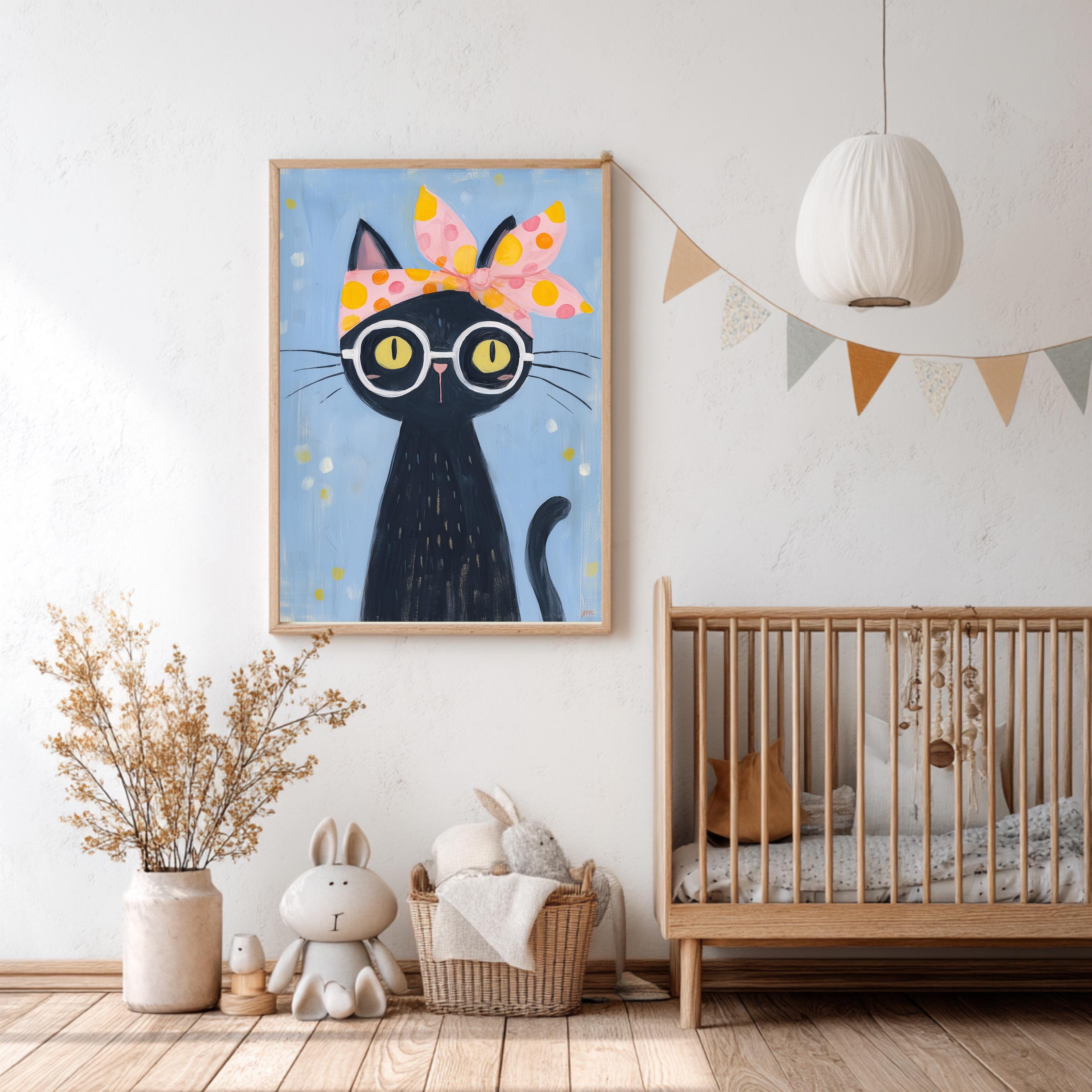 Cute Black Cat Printable Wall Art - Playful Nursery Decor With Glasses ...
