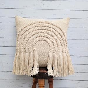 Handmade Off-white Cotton Textured Pillowcases with Tassel Pillow Cover Bohemian Home Decor Pillows.