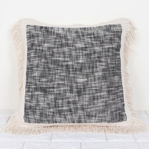 Tufted Boho Pillow Cover: Black And White Cotton Decorative Fringe Cushion