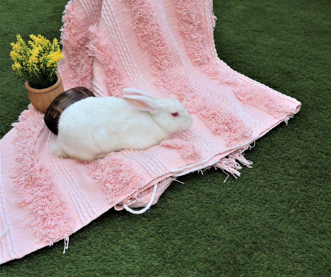 Throw Blanket Indian Handmade Hand Tufted Throw Blankets Cotton Pink