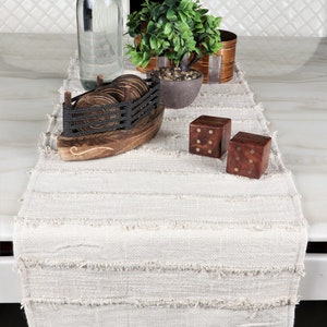 Handmade Cotton Table Runner: Boho Off-White Stripe Dorm Decor