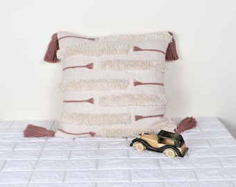 Tufted Textured Pillow 45x45 | 100% Cotton Pillow Case | Cream White Embroidered Tufted Boho Cushion Cover Texture pillow Boho Pillow