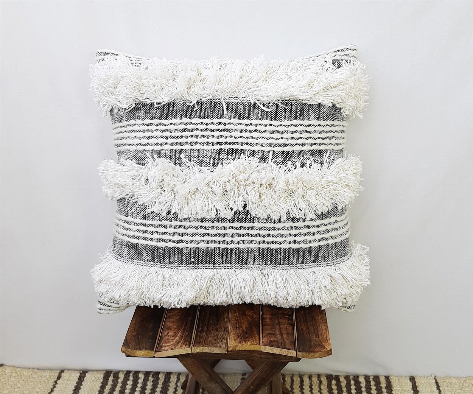 Boho Textured Pillow Cover Cotton Acrylic Woven Tufted Fabric Etsy