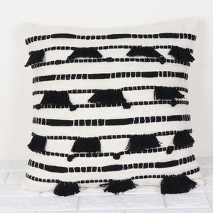 Handmade Black & White Cotton Tufted Boho Cushion Covers Indian Bohemian Style for Home Decor and Sofa - Unique Throw Pillow Covers