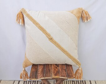 Indian Handmade Cotton Pillow Covers/ Tufted Textured Cushion/ Boho Decorative Pillow Cover/ Embroidered Throw Pillow