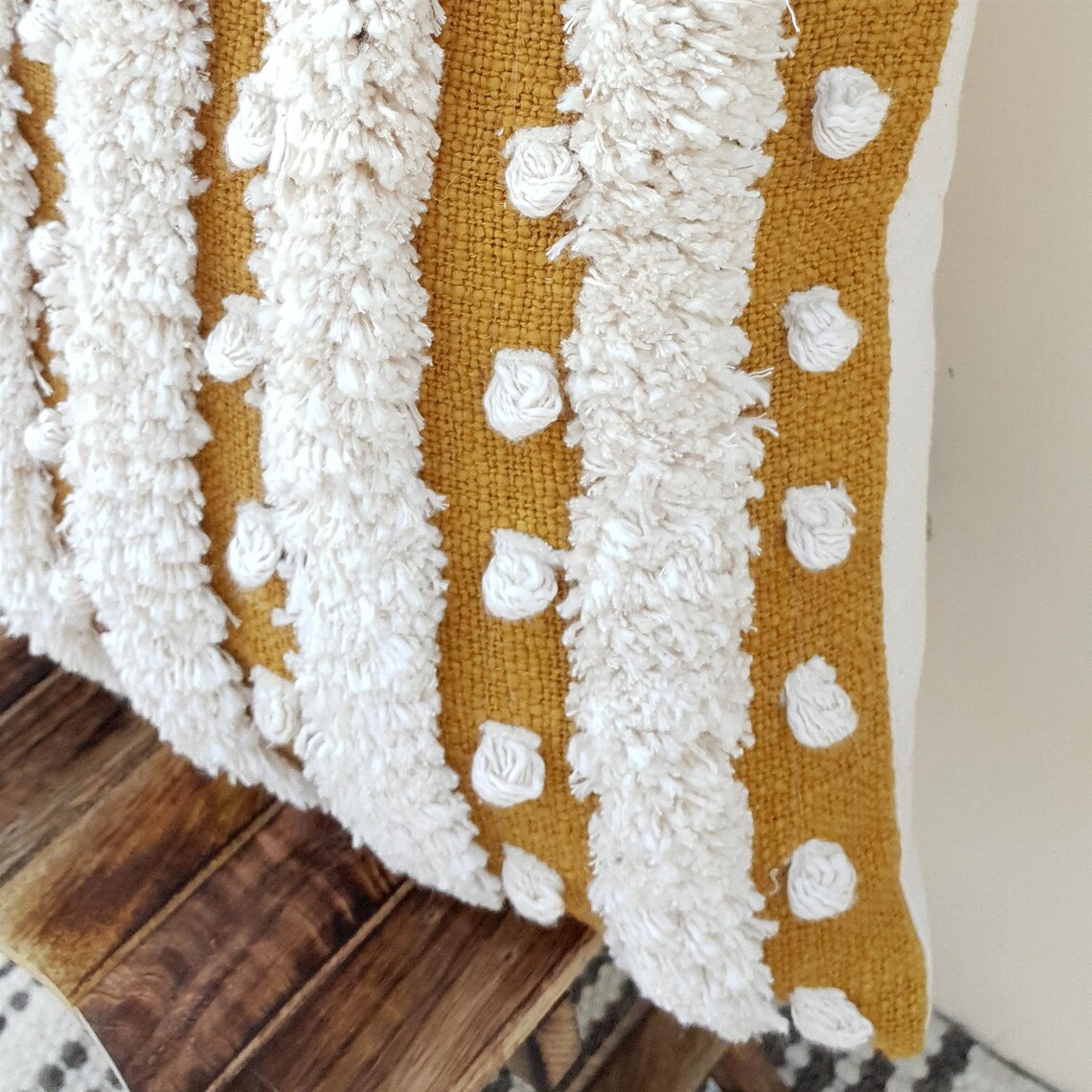 Mustard Cushion Cover 45x45 100 Cotton Tufted Textured Etsy